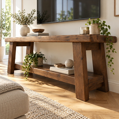 ROME Walnut Colour Solid Wood Chunky TV Unit / Bench