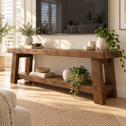 ROME Walnut Colour Solid Wood Chunky TV Unit / Bench