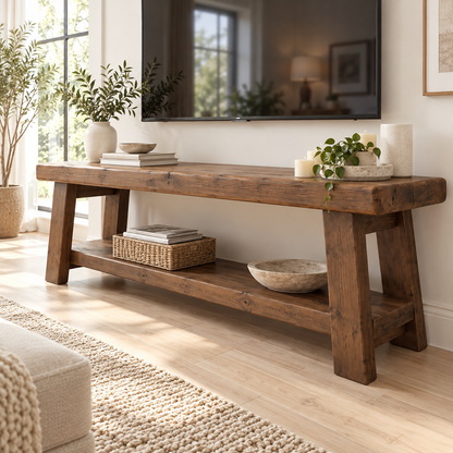ROME Walnut Colour Solid Wood Chunky TV Unit / Bench