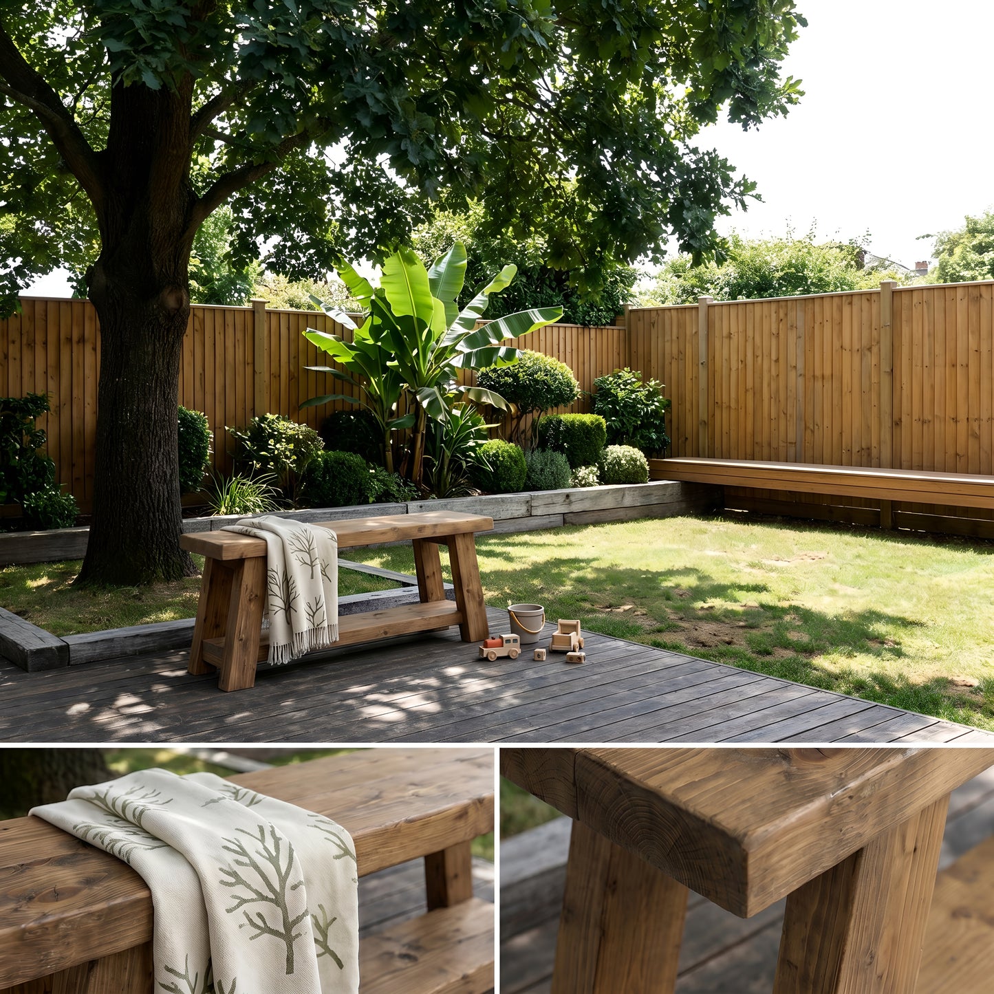 ROME Outdoor Bench Solid Wood Chunky Garden Patio Bench Seat