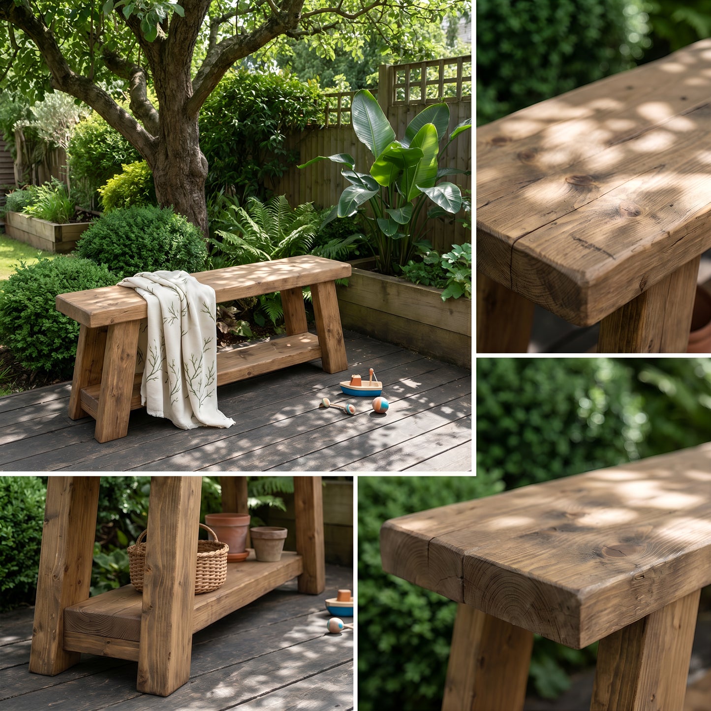ROME Outdoor Bench Solid Wood Chunky Garden Patio Bench Seat