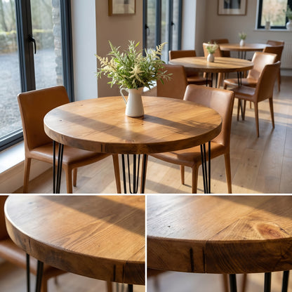 Round Solid Wood Tables With Hairpin Legs For Cafes and Restaurants Hospitality (Bulk Order)