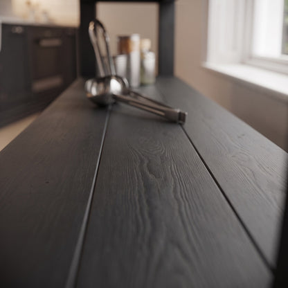 ROWAN Black and Light Oak Kitchen Island / Breakfast Bar / Rustic Black Painted Island