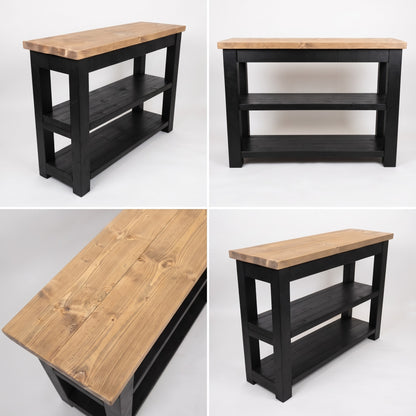 ROWAN Black and Light Oak Kitchen Island / Breakfast Bar / Rustic Black Painted Island