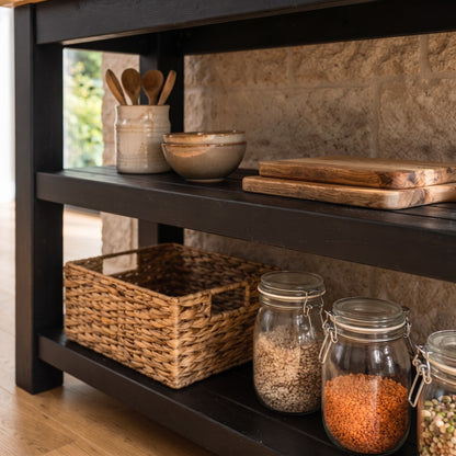 ROWAN Black and Light Oak Kitchen Island / Breakfast Bar / Rustic Black Painted Island