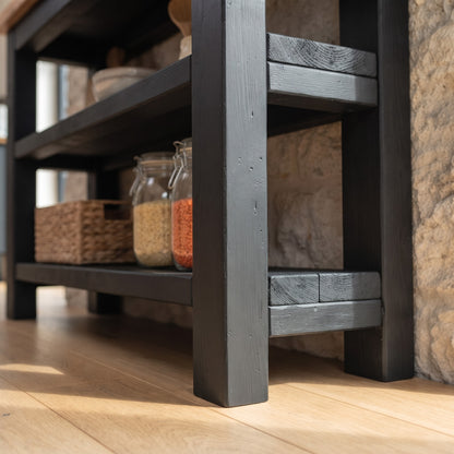 ROWAN Black and Light Oak Kitchen Island / Breakfast Bar / Rustic Black Painted Island