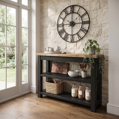 ROWAN Black and Light Oak Kitchen Island / Breakfast Bar / Rustic Black Painted Island