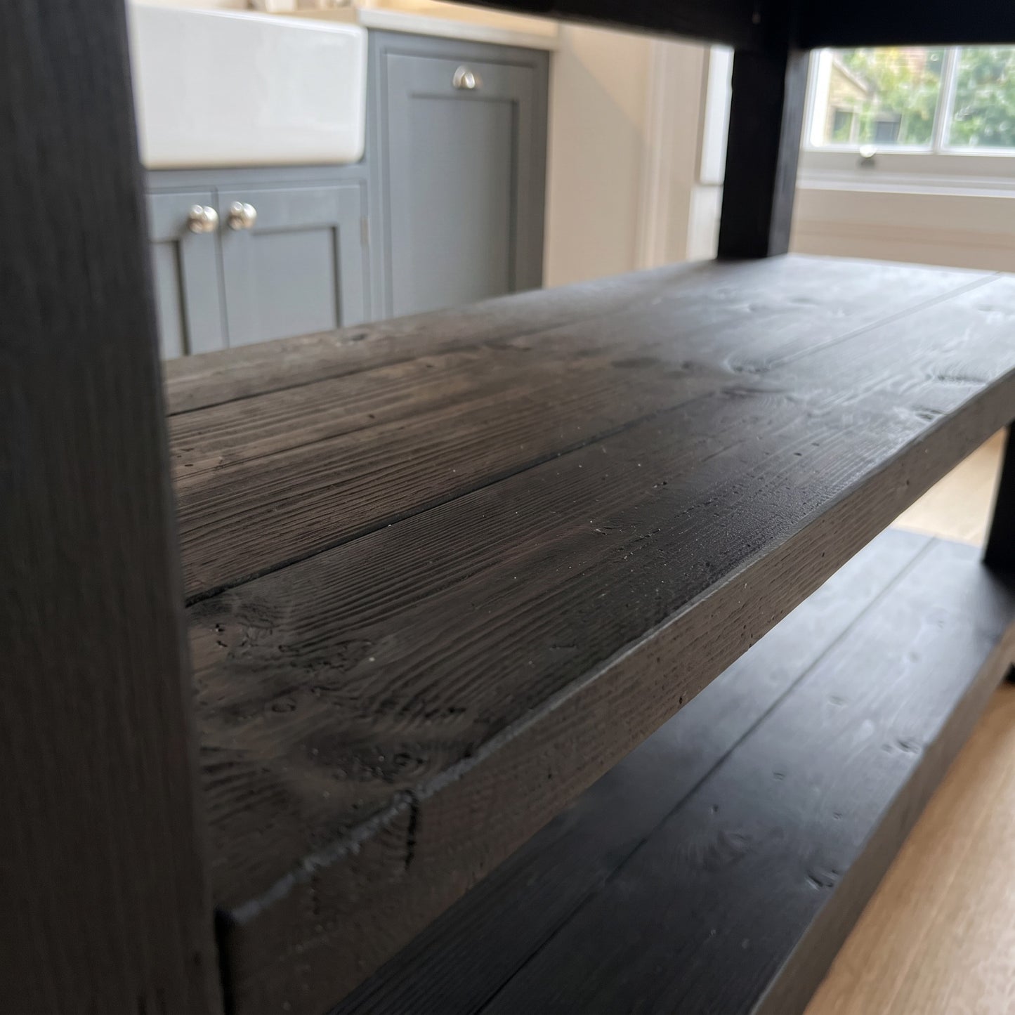 ROWAN Black and Light Oak Kitchen Island / Breakfast Bar / Rustic Black Painted Island
