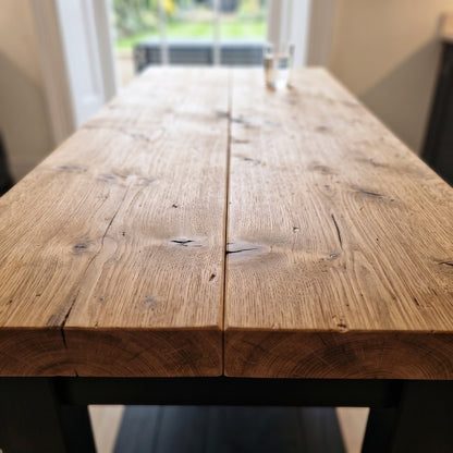 ROWAN Black and Light Oak Kitchen Island / Breakfast Bar / Rustic Black Painted Island