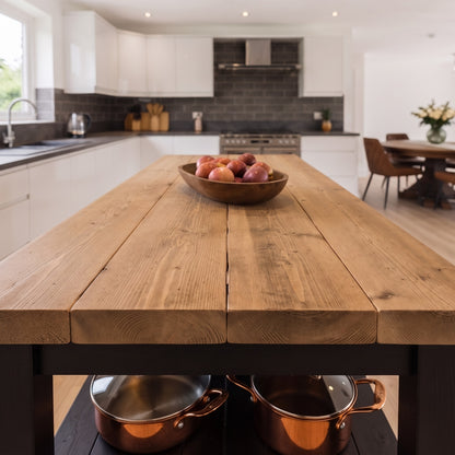 ROWAN Black and Light Oak Kitchen Island / Breakfast Bar / Rustic Black Painted Island