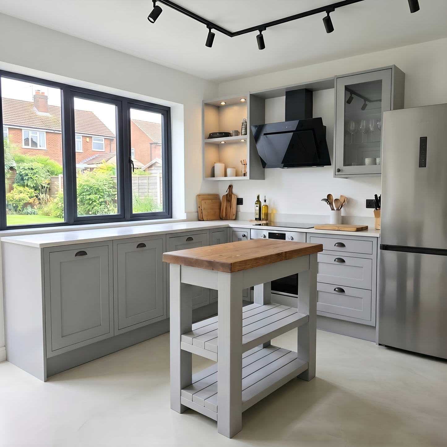 ROWAN Dark Grey Kitchen Island / Breakfast Bar / Rustic Grey Painted Island