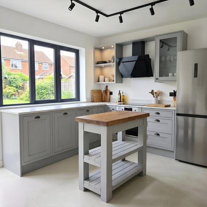 ROWAN Dark Grey Kitchen Island / Breakfast Bar / Rustic Grey Painted Island