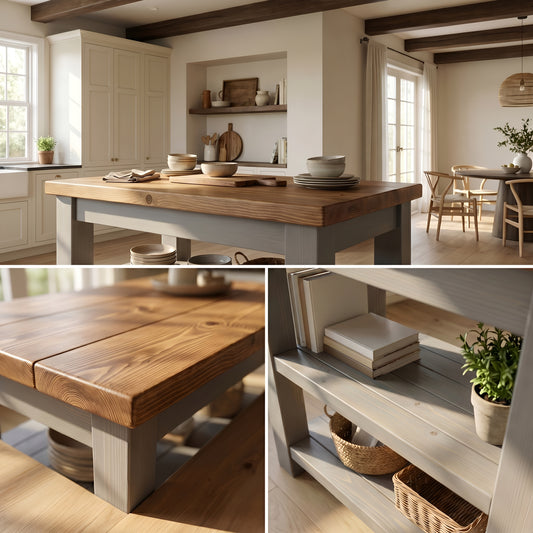 ROWAN Dark Grey Kitchen Island / Breakfast Bar / Rustic Grey Painted Island