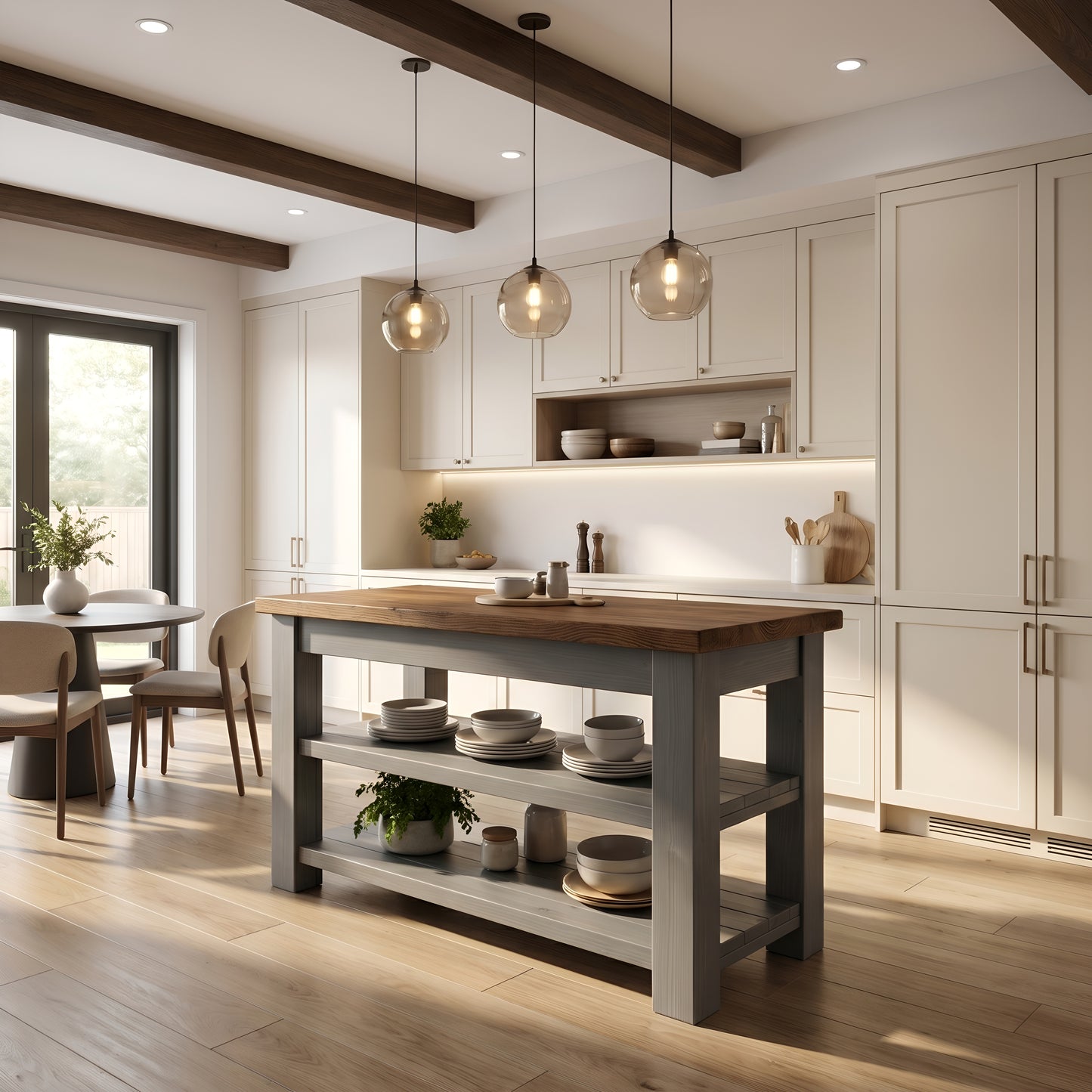 ROWAN Dark Grey Kitchen Island / Breakfast Bar / Rustic Grey Painted Island