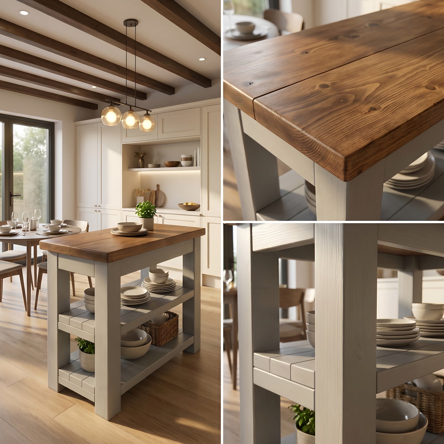 ROWAN Dark Grey Kitchen Island / Breakfast Bar / Rustic Grey Painted Island