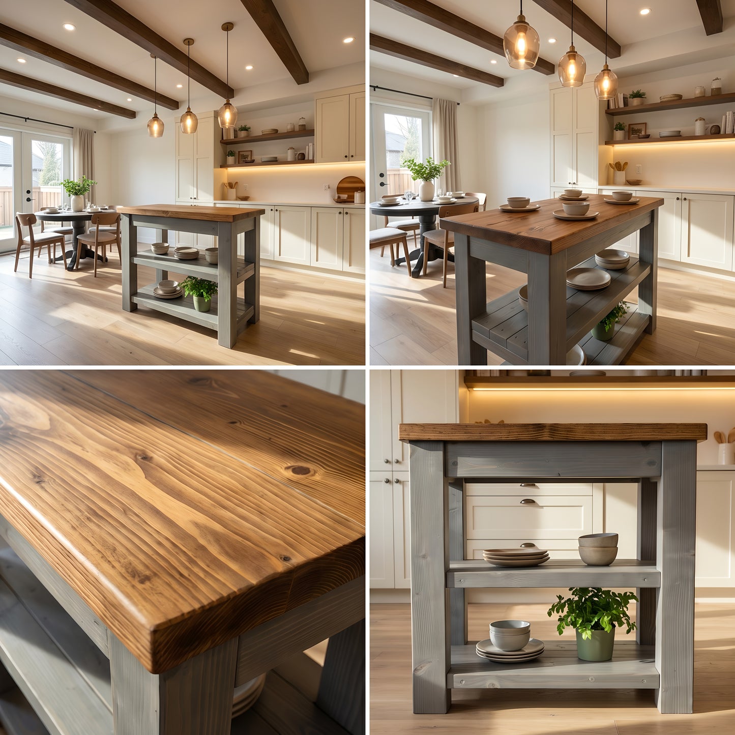 ROWAN Dark Grey Kitchen Island / Breakfast Bar / Rustic Grey Painted Island