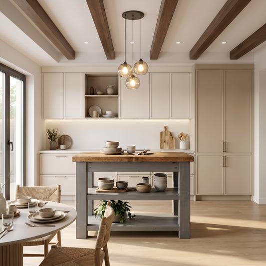 ROWAN Dark Grey Kitchen Island / Breakfast Bar / Rustic Grey Painted Island