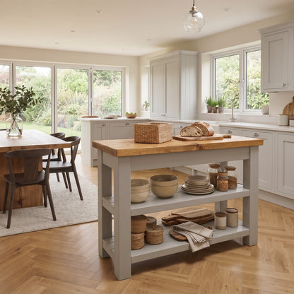 ROWAN Light Grey Kitchen Island / Breakfast Bar / Rustic Grey Painted Island