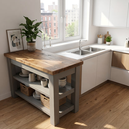 ROWAN Dark Grey Kitchen Island / Breakfast Bar / Rustic Grey Painted Island