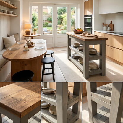 ROWAN Dark Grey Kitchen Island / Breakfast Bar / Rustic Grey Painted Island