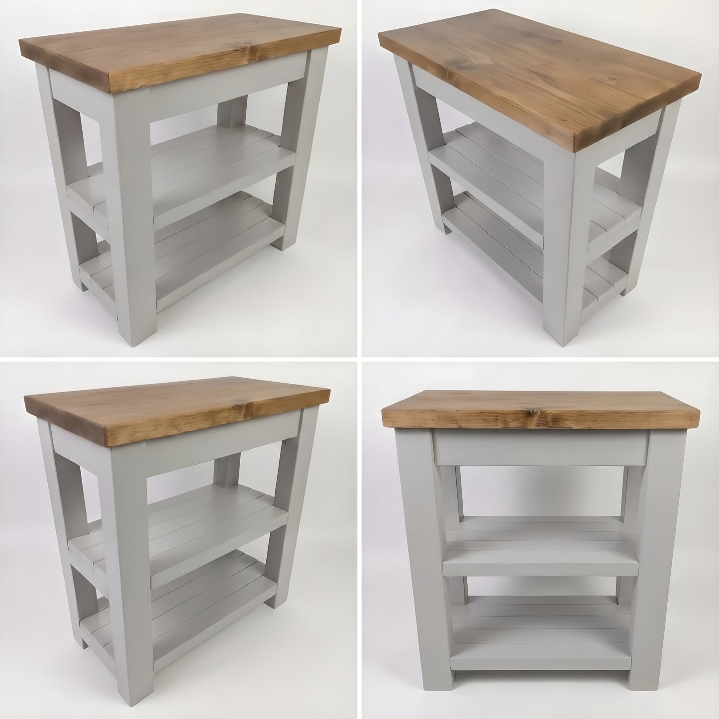 ROWAN Light Grey Kitchen Island / Breakfast Bar / Rustic Grey Painted Island