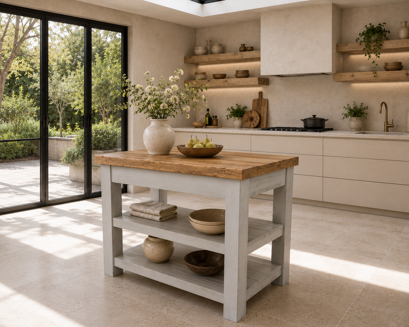 ROWAN Light Grey Kitchen Island / Breakfast Bar / Rustic Grey Painted Island