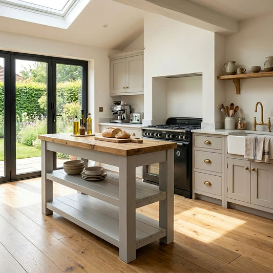 ROWAN Light Grey Kitchen Island / Breakfast Bar / Rustic Grey Painted Island