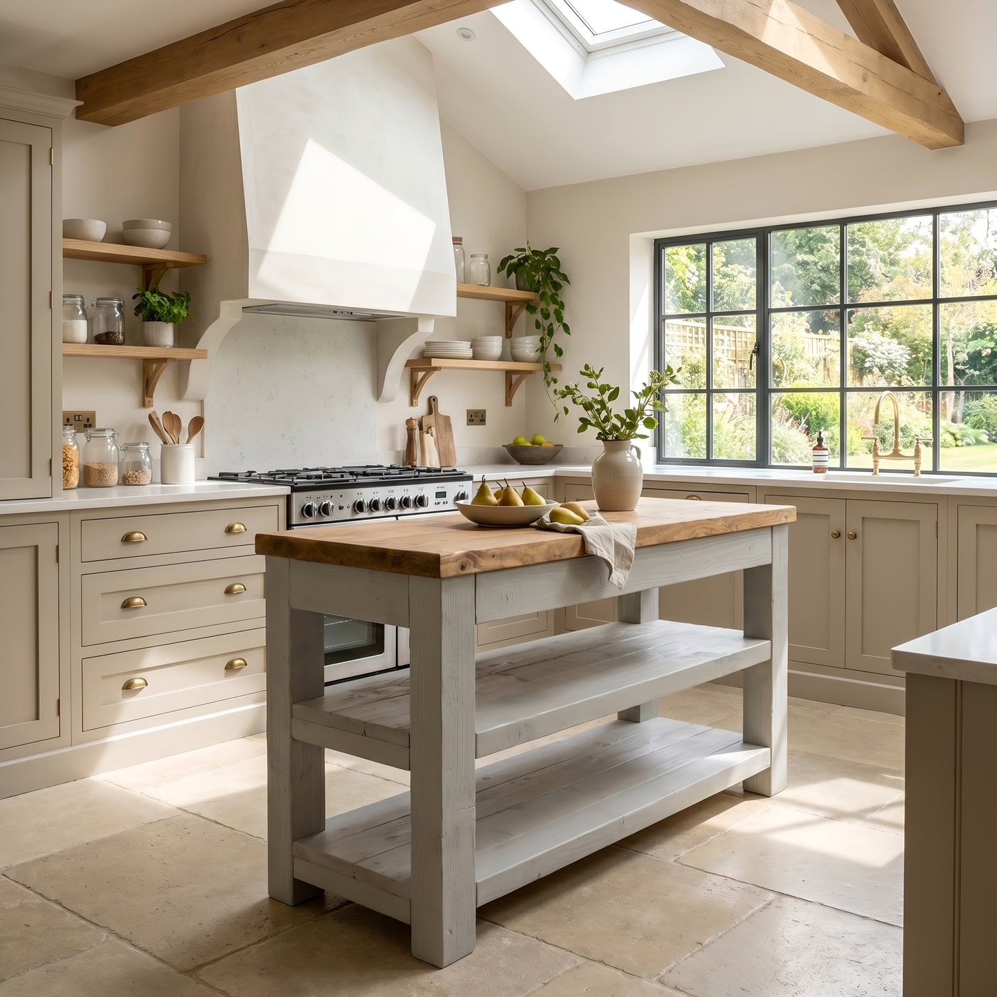ROWAN Light Grey Kitchen Island / Breakfast Bar / Rustic Grey Painted Island