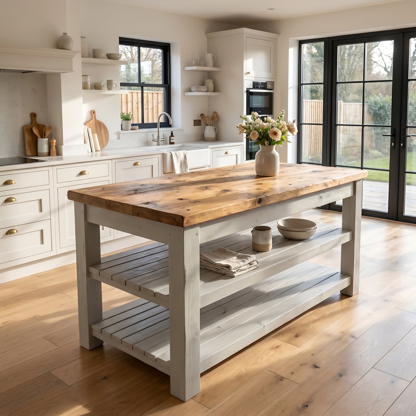 ROWAN Light Grey Kitchen Island / Breakfast Bar / Rustic Grey Painted Island