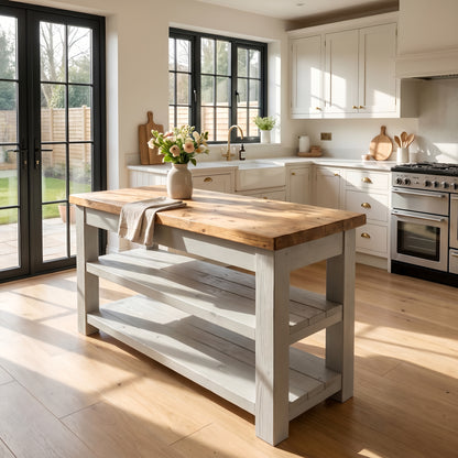 ROWAN Light Grey Kitchen Island / Breakfast Bar / Rustic Grey Painted Island