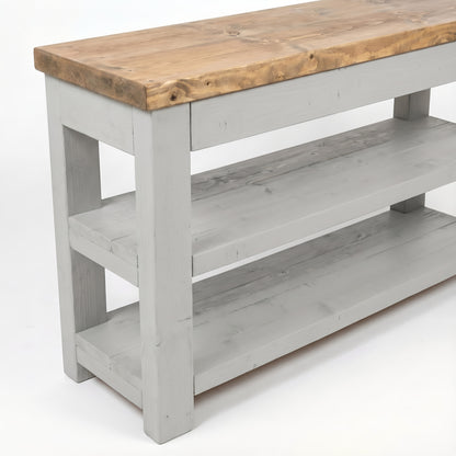 ROWAN Light Grey Kitchen Island / Breakfast Bar / Rustic Grey Painted Island