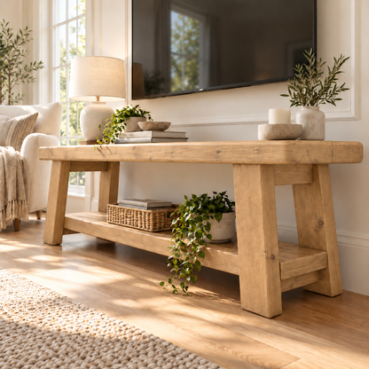 ROME Light Oak Colour Solid Wood Chunky TV Unit / Bench