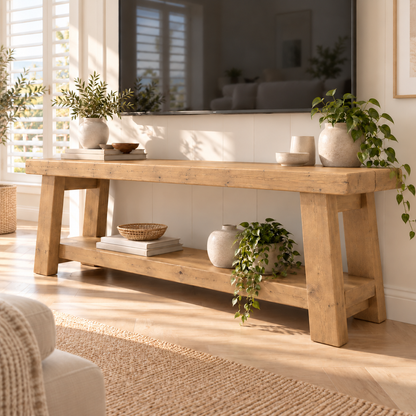 ROME Light Oak Colour Solid Wood Chunky TV Unit / Bench