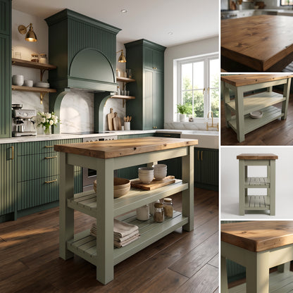 ROWAN Sage Green Kitchen Island / Breakfast Bar / Rustic Green Painted Island Tero