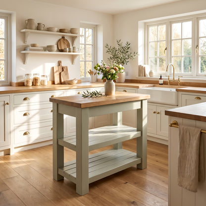 ROWAN Sage Green Kitchen Island / Breakfast Bar / Rustic Green Painted Island Tero
