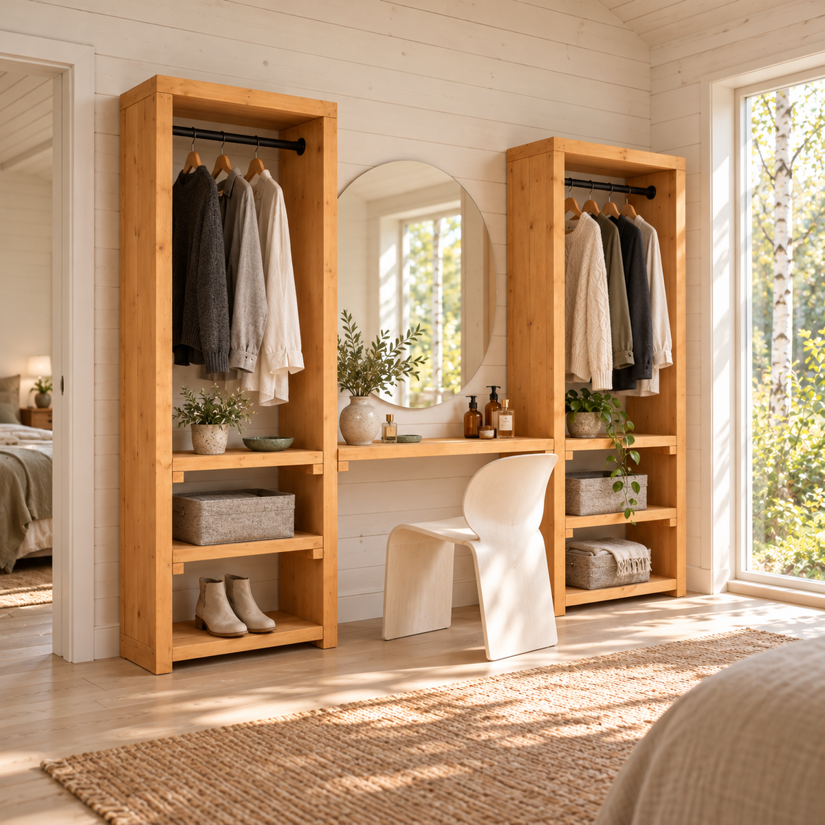KENSWORTH Solid Wood Wardrobe With Make Up Table – Open Wardrobe, Dressing Table