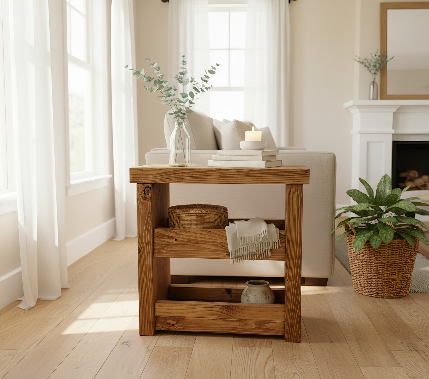 Solid Wood Rustic Coffee Table with Shelf