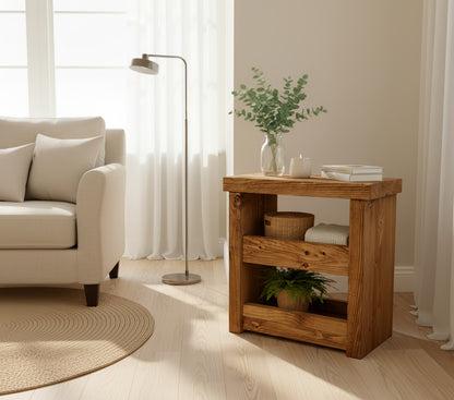 Solid Wood Rustic Coffee Table with Shelf