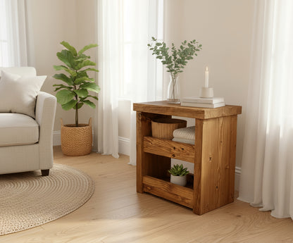 Solid Wood Rustic Coffee Table with Shelf