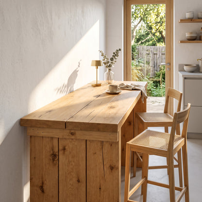 SOLA Light Oak Colour Solid Wood Dining Table / Breakfast Bar