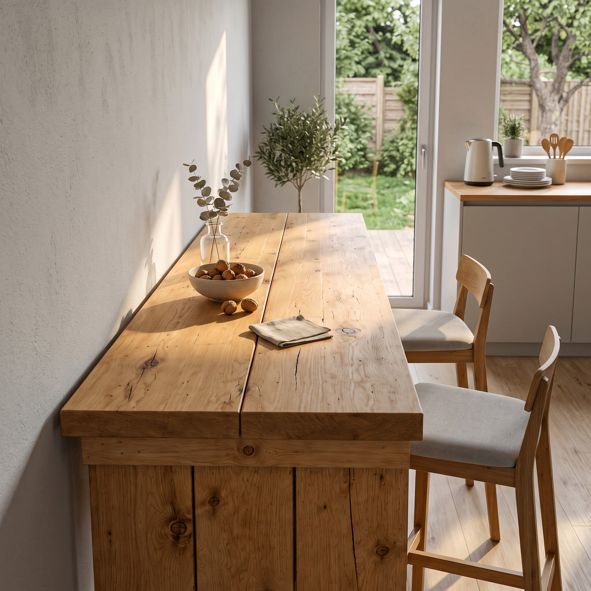 SOLA Light Oak Colour Solid Wood Dining Table / Breakfast Bar