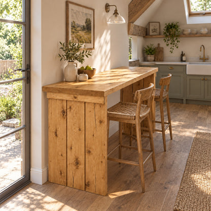 SOLA Light Oak Colour Solid Wood Dining Table / Breakfast Bar
