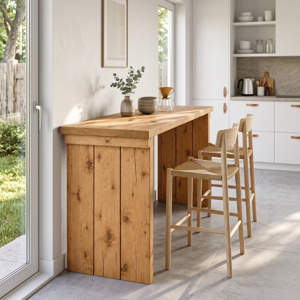 SOLA Light Oak Colour Solid Wood Dining Table / Breakfast Bar