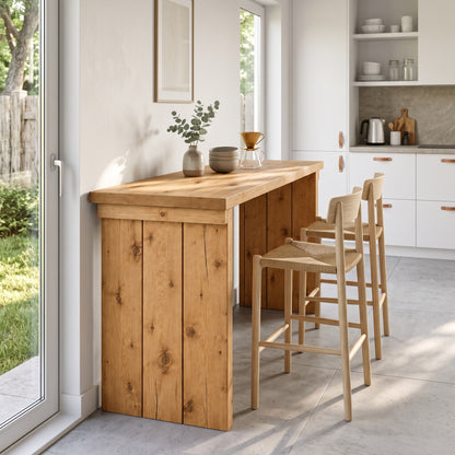SOLA Light Oak Colour Solid Wood Dining Table / Breakfast Bar