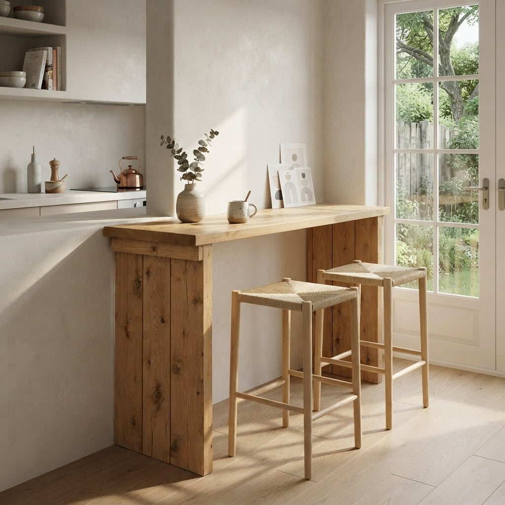 SOLA Light Oak Colour Solid Wood Dining Table / Breakfast Bar