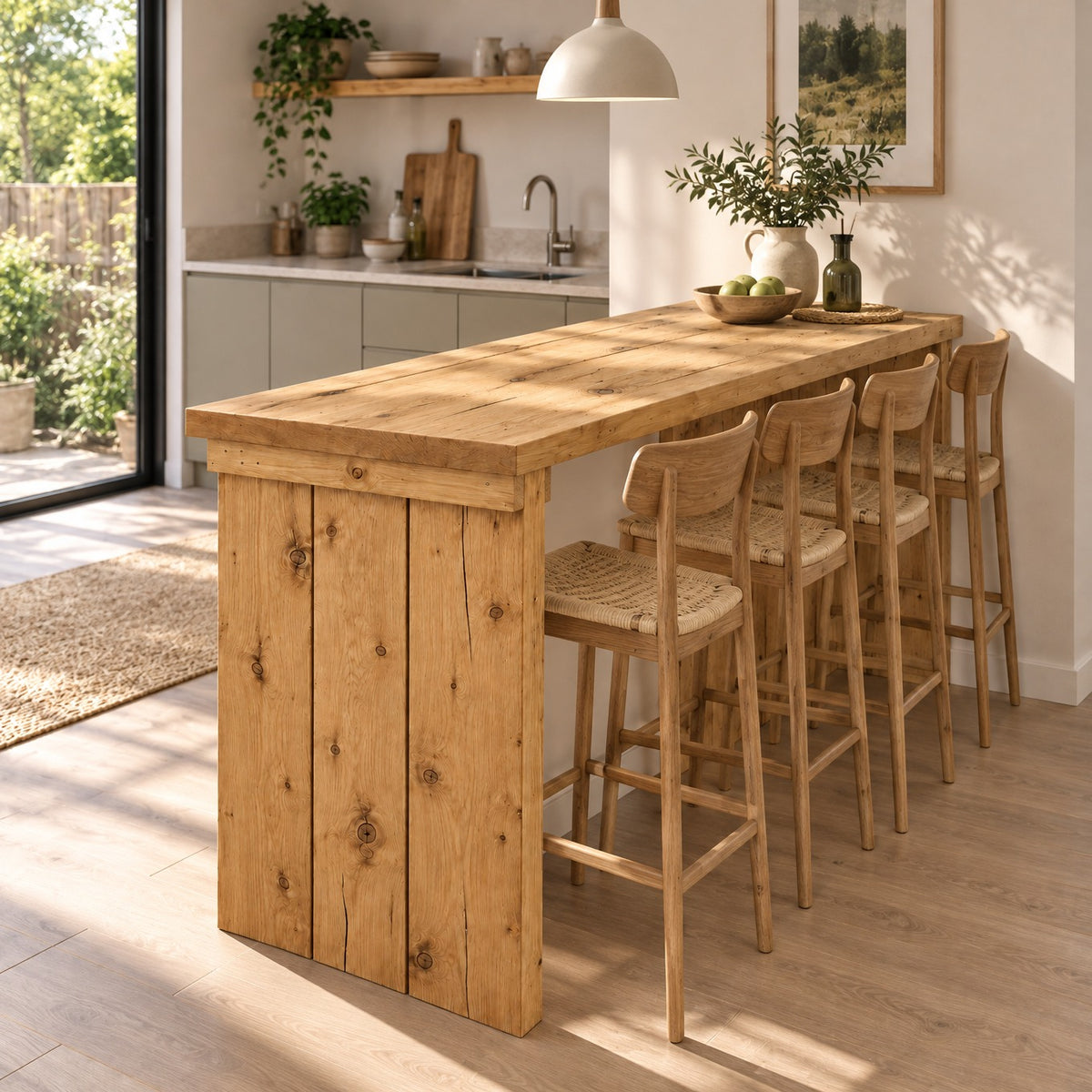 SOLA Light Oak Colour Solid Wood Dining Table / Breakfast Bar
