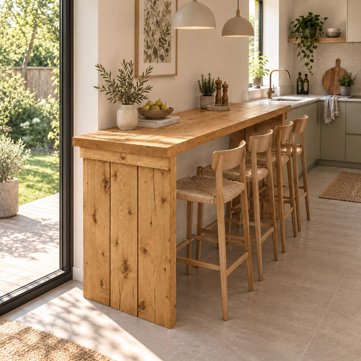 SOLA Light Oak Colour Solid Wood Dining Table / Breakfast Bar