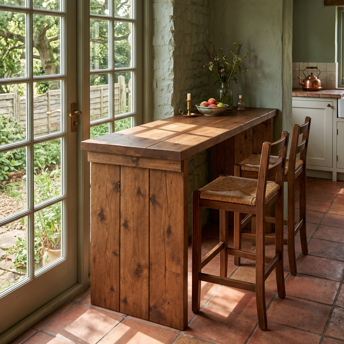 SOLA Walnut Colour Solid Wood Dining Table / Breakfast Bar