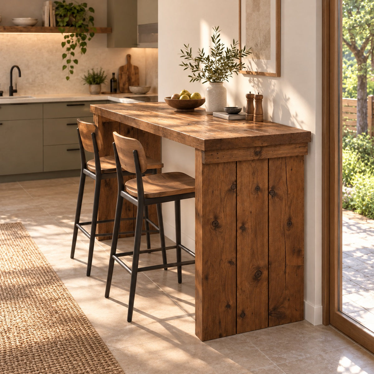 SOLA Walnut Colour Solid Wood Dining Table / Breakfast Bar