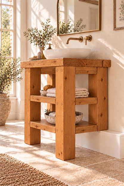 SOMERVALE 30cm Shorter Back Legs Solid Wood Bathroom Vanity With Shelf